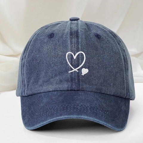 Washed Cotton Baseball Cap Mit Besticktem Doppelherz Muster Vintage Sonnenschutz Verstellbarer Outdoor Hut Für Damen