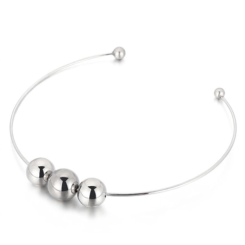 Punk Edelstahl Halsreif Halskette Für Damen Minimalistisch Poliert Hohle Perlen Offene Kragen Halskette Party Schmuck