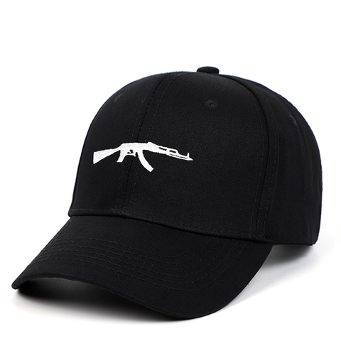 Cappello Da Baseball Con Ricamo Fucile AK-47 Cotone Regolabile Nero Streetwear Per Uomini