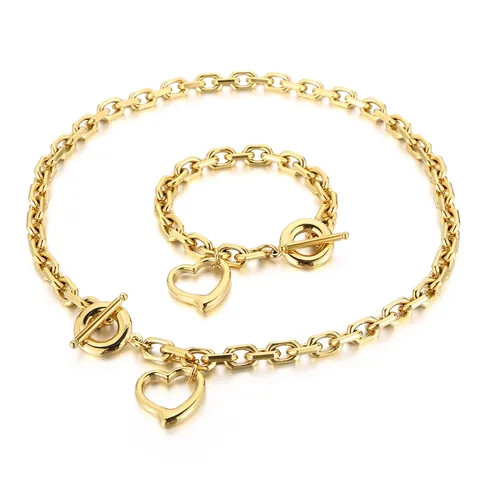 Gioielli Collana E Bracciale In Acciaio Inossidabile Con Pendente A Cuore E Chiusura A Gancio Moda Punk Per Donna