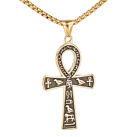 Collana Con Ciondolo Croce Ankh Antico Egitto Acciaio Inossidabile Incisione Geroglifica Gioielli Moda Hip Hop Da Uomo