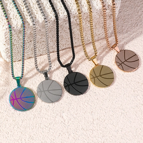 Basketball Pendant Necklace Stainless Steel Hip Hop Sporty Round Plate Clavicle Chain Jewelry For Men Women Versatile