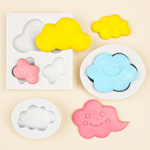 Cloud Silicone Mold Cartoon Smile Face 3D Shape DIY Fondant Cake Decorating Tool Resin Polymer Clay Crafting Chocolate Jelly