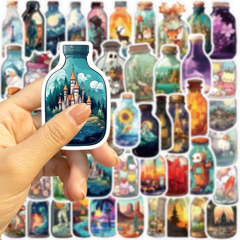 Pegatinas Ilustración Mundo En Botella Calcomanías PVC Impermeables Para Portátil Equipaje Guitarra Scrapbooking Estilo Dibujos Animados