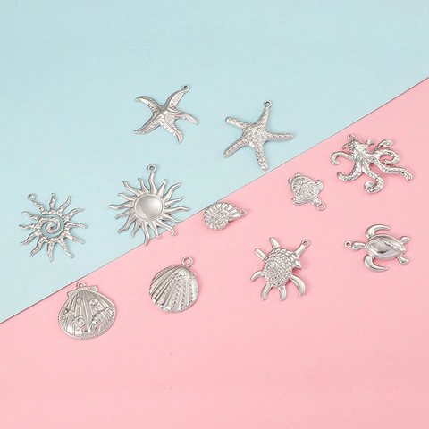 Ocean Theme Starfish Shell Sea Turtle Charms Stainless Steel DIY Jewelry Making Pendants For Necklace Bracelet Beach Style