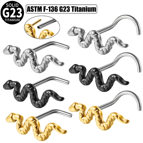 G23 Titanium Snake Nose Stud L Shape Screw Shape Piercing Jewelry Gold Silver Black Fashion Hypoallergenic Nose Ring
