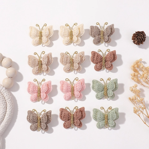 Handmade Knitted Butterfly Hair Clips Yarn Gold Wire Morandi Colors Cute Hairpins For Girls Kids Hair Accessories