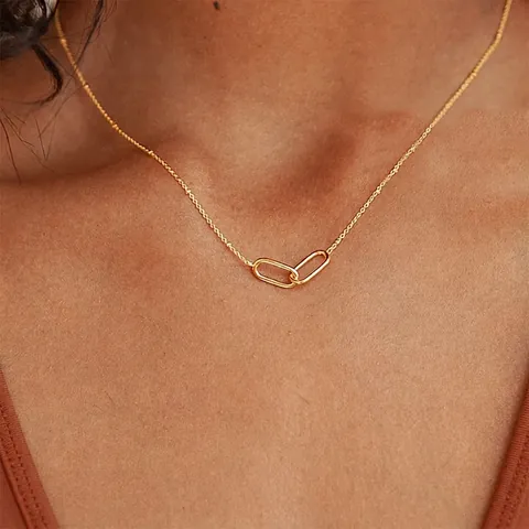 Collar Con Dobles Anillos Entrelazados Acero Inoxidable Geométrico Minimalista Joyería Para Mujer
