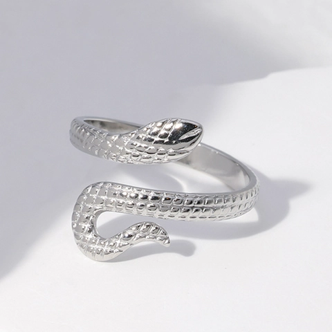 Snake Ring For Women Stainless Steel Adjustable Open Band Animal Shape Scale Texture Personalized Jewelry