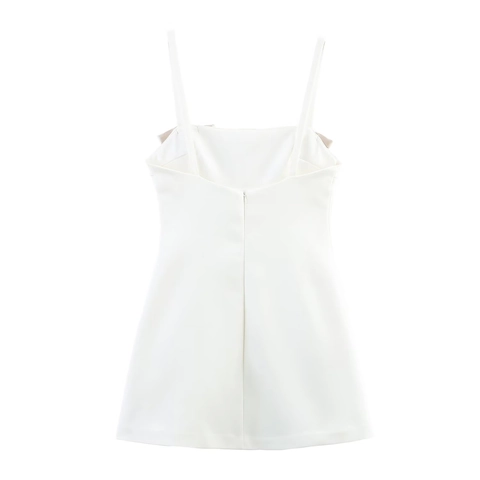 Robe Courte En Satin Blanc Avec Bretelles Spaghetti Et Nœuds Robe De Soirée Élégante Sans Manches