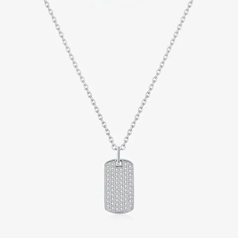 925 Sterling Silber Halskette Mit Rechteckigem Moissanit Hundemarke Anhänger Pavé D Farbe VVS1 Elegant Mode Für Damen