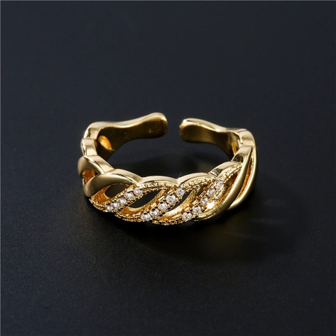 Verstellbarer Offener Ring 18K Gold Vergoldet Kupfer Mikropavé Zirkonia Twist Panzerkette Trendiger Schmuck Für Damen