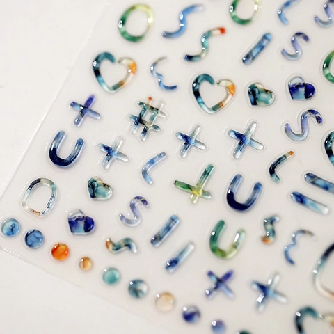 3D Relief Nail Art Stickers Self Adhesive PET Colorful Marble Ink Heart Letter Symbols DIY Manicure Decals