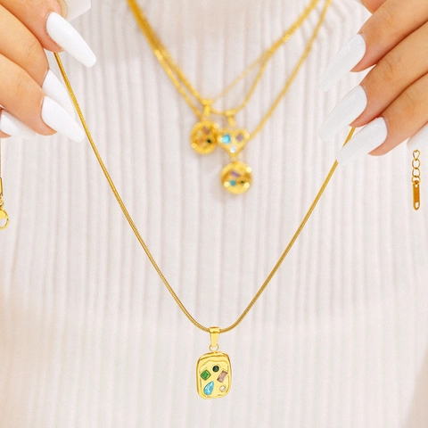 Vintage 18K Gold Plated Stainless Steel Jewelry Colored Zircon Irregular Necklace Earrings Waterproof Hypoallergenic
