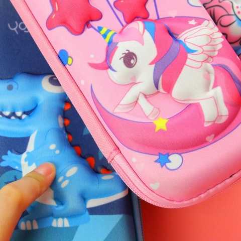 3D Pencil Case EVA Shockproof Hard Shell Large Capacity Double Layer Waterproof Cartoon Unicorn Astronaut For Kids Students