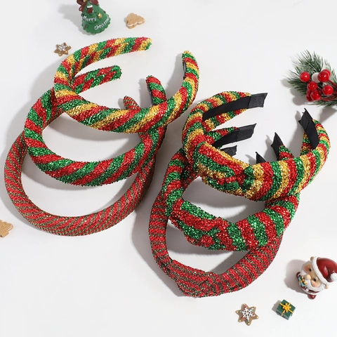 Cerchietto Per Capelli Nodo Di Natale Rosso Verde Oro Scintillante Metallico Accessorio Festivo Per Donna
