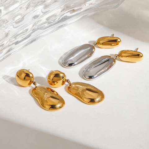 Orecchini A Lobo In Acciaio Inossidabile Bicolore Goccia D'acqua Minimalista Oro Argento Giunzione Geometrica Donna