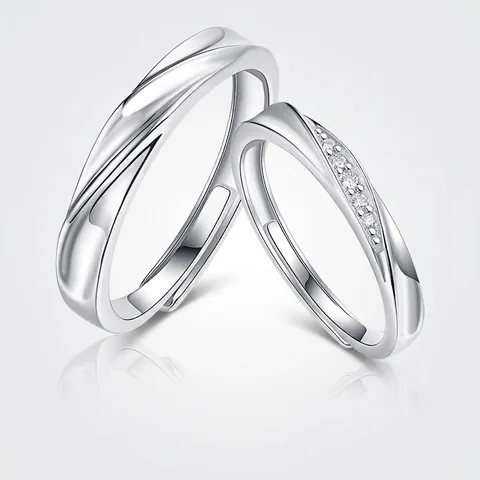 925 Sterling Silver Lovers Rings Twisted Wave Adjustable Open Design Moissanite Trendy Fashion Jewelry Gift