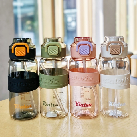 Large Capacity Plastic Sports Water Bottle With Straw And Silicone Sleeve Portable Outdoor Leakproof Drinkware