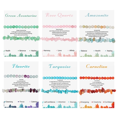 Pulsera De Cuentas Redondas De Piedra Natural Y Pulsera De Chips Irregulares Cristal Curativo Joyería Elástica Mujeres