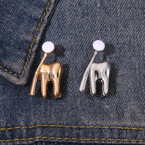 Tooth And Dental Mirror Brooch Creative Metal Alloy Pin Jewelry For Dentists Nurses Medical Students Fashion Accessory