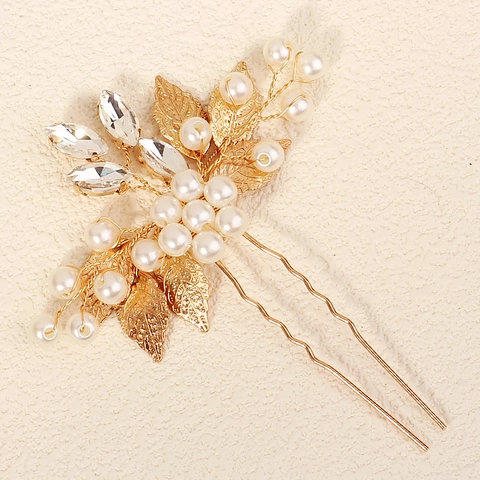 Horquillas Para El Pelo Flor Hoja Aleación Imitación Perla Artificial Diamante De Imitación Alambre De Cobre Forma U Boda Novia Tocado