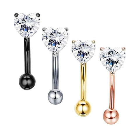 Stainless Steel Heart Zircon Curved Barbell Eyebrow Ring Body Piercing Jewelry Ear Cartilage Helix Stud
