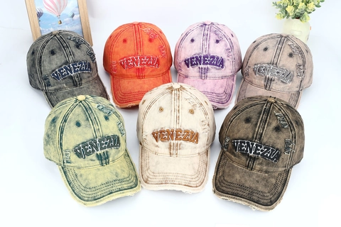 Baseball Cap Cotton Washed Distressed Retro Streetwear Embroidered Venezia Letter Adjustable Sunshade Hat