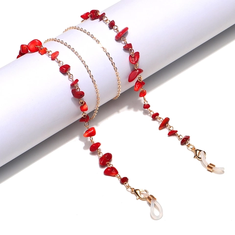 Glasses Chain Non-Slip Metal Alloy Red Natural Stone Fragments Mask Lanyard Anti-Lost Eyewear Strap Fashion Jewelry
