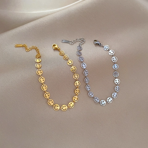 Bracciale A Catena Con Faccia Sorridente Cavo Acciaio Inossidabile Regolabile Gioielli Minimalisti Per Donne Ragazze