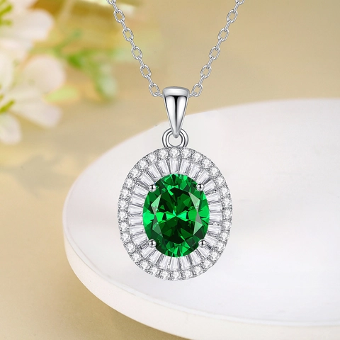 Elegante Collar Con Colgante De Piedra Ovalada Plata De Ley 925 Doble Halo Joyería De Lujo Para Mujeres