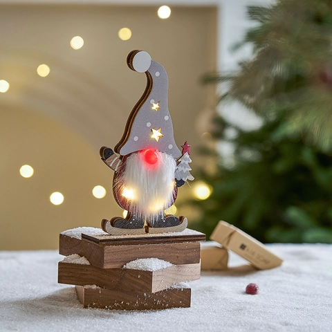 Adornos De Gnomos De Madera De Navidad Con Luz Cálida LED Figura De Papá Noel Muñeco De Nieve Casa Decoración De Escritorio