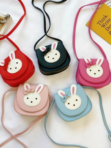 Girls Messenger Bag PU Leather Cartoon Rabbit Bow Decor Mini Flap Shoulder Purse Toddler Fashion Accessory