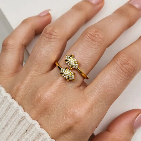 Lussuoso Anello Aperto in Rame Placcato Oro 18K con Micro Pavé di Zirconia per Donna Regolabile Minimalista Geometrico Gioiello