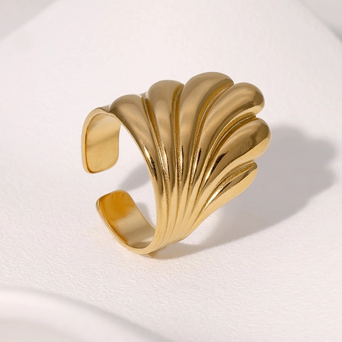 Muschel Wellen Geometrische Offener Ring Vergoldeter Edelstahl Vintage Minimalistischer Modeschmuck Für Damen