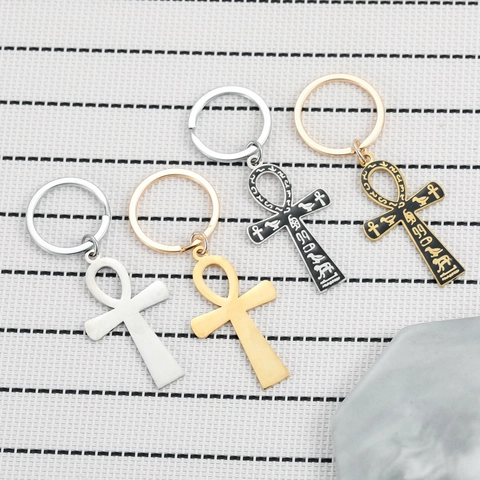 Portachiavi a Croce Ankh Antico Egitto in Acciaio Inossidabile Anello per Chiavi Religioso per Auto Zaino Gioiello Unisex