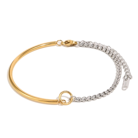 Minimalist Stainless Steel Two-Tone 18K Gold Plated Round Wire Bangle Half Box Chain Bracelet For Women Light Luxury Jewelry