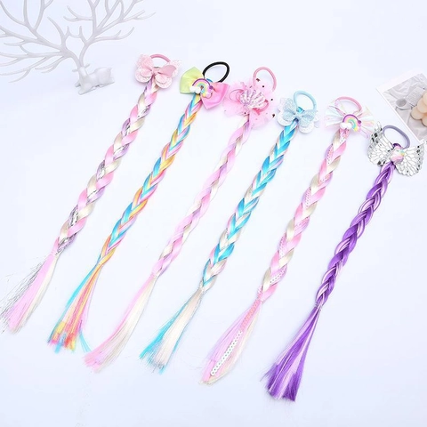 Elastico Per Capelli Con Treccia Parrucca Colorata Per Bambini Fiocco Unicorno Ali Gradiente Fibra Sintetica Ragazze