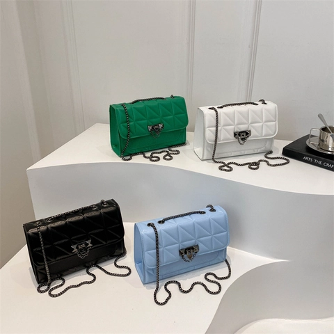 Quilted Crossbody Bag PU Leather Chain Strap Small Square Flap Shoulder Purse Minimalist Fashion Women