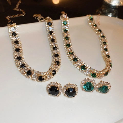 Set Di Gioielli Vintage Di Lusso Collana E Orecchini In Cristallo Di Strass Rotondo Per Donna Accessorio Geometrico Di Classe