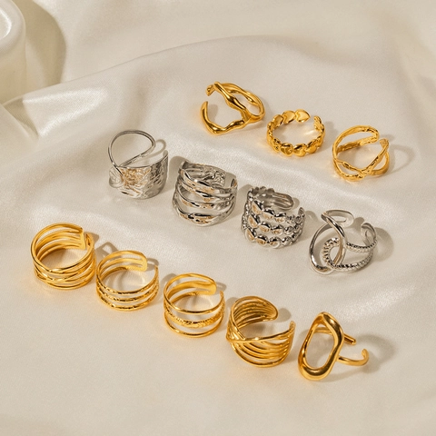 Bagues Ouvertes Minimalistes En Acier Inoxydable Pour Femmes Ajustables Géométriques Ondulées Multicouches Bijoux Tendance
