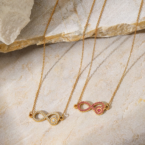 Collana con Pendente Simbolo Infinito Mobius Acciaio Inossidabile 304 Zirconia Intarsiata Placcata in Oro Gioielli di Moda per Donna