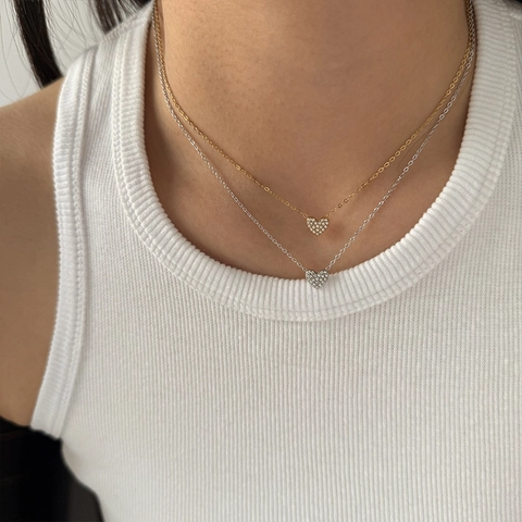 Herz Anhänger Halskette 304 Edelstahl Zirkon Mikropavé Minimalistisch Elegant PVD Vergoldet Fairy Style Schmuck Für Damen