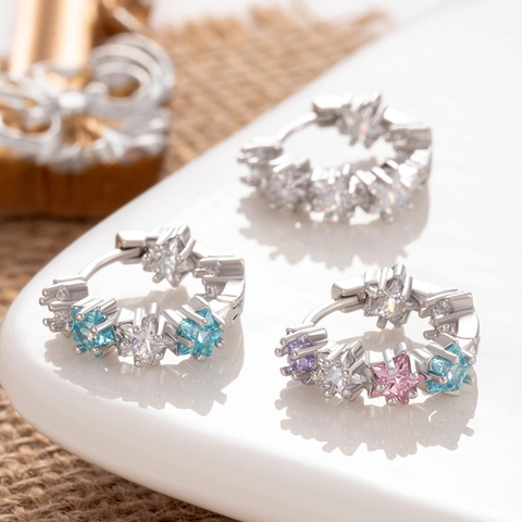 Stern Pentagramm Huggie Hoop Ohrringe Kupfer Zirkonia Zierlicher Funkelnder Süßer Schmuck Geschenk Für Frauen Mädchen