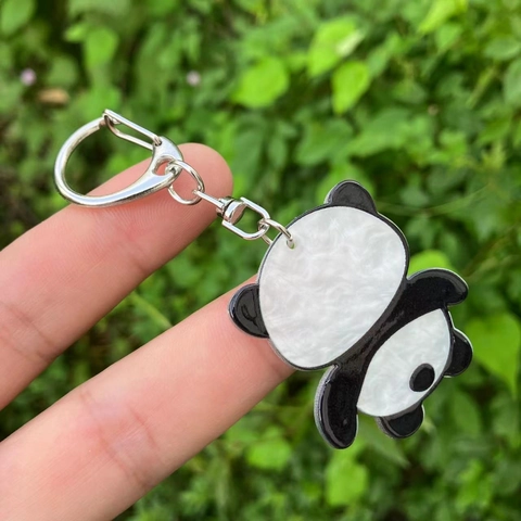 Porte-Clés Panda Dessin Animé Mignon Acrylique Impression Relief Pendentif Sac Mode Anneau Clef Décor Sac À Dos