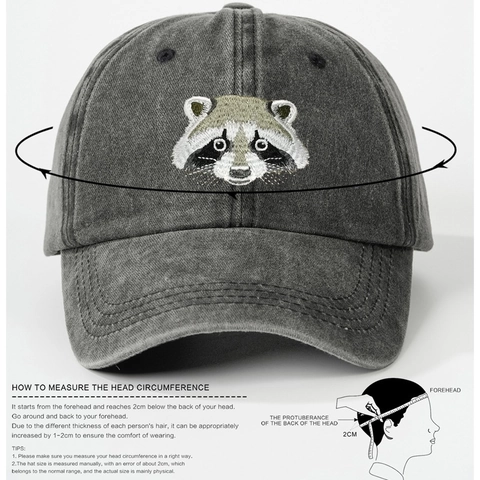 Vintage Washed Cotton Baseball Cap Raccoon Embroidery Hand Embroidered Sunshade Outdoor Casual Sun Hat For Men And Women