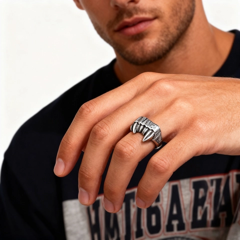 Monster Zähne Ring Edelstahl Vintage Punk Gothic Poliert Schmuck Accessoires Für Herren
