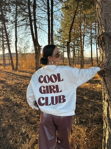 Women Sweatshirt 100% Cotton Oversized Letter Print Cool Girl Club Long Sleeve Retro Streetwear Pullover Top