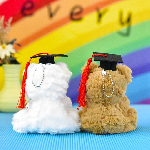 Ciondolo Peluche Orsetto Dottore di Laurea Creativo Portachiavi Animale di Pezza Con Tocco Nappa Cartolina d'Auguri per Studenti Regalo