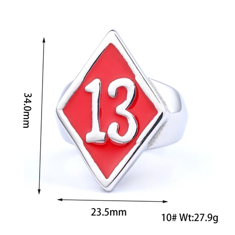Biker Nummer 13 Edelstahl Ring Rote Emaille Raute Siegelring Vintage Punk Rock Herren Schmuck Accessoire Geschenke